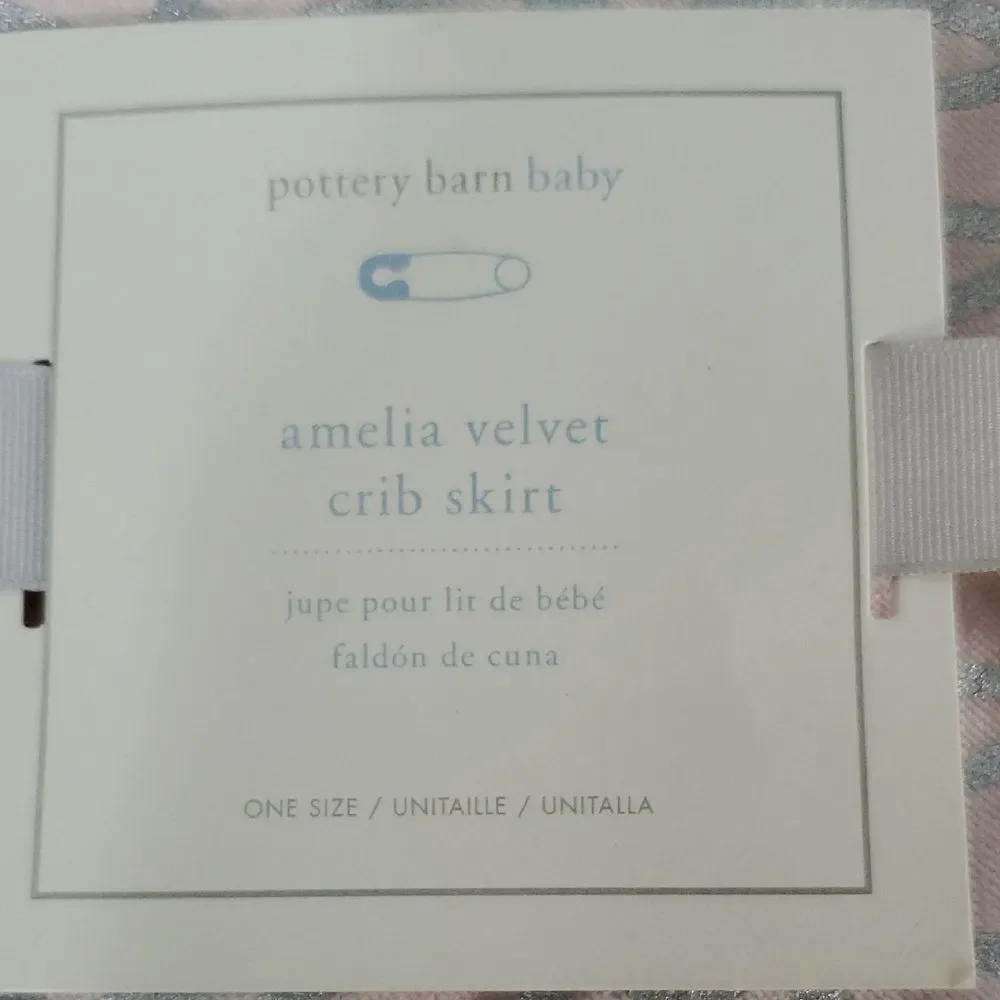 Pottery Barn Baby Amelia Pink and Silver Velvet Crib Skirt NWT